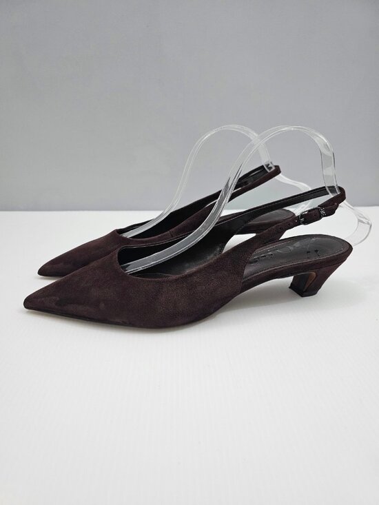 Sam Edelman Shoes - Sam Edelman Finch Slingback Pumps Womens 9 Brown Suede Kitten Heel Pointed Toe